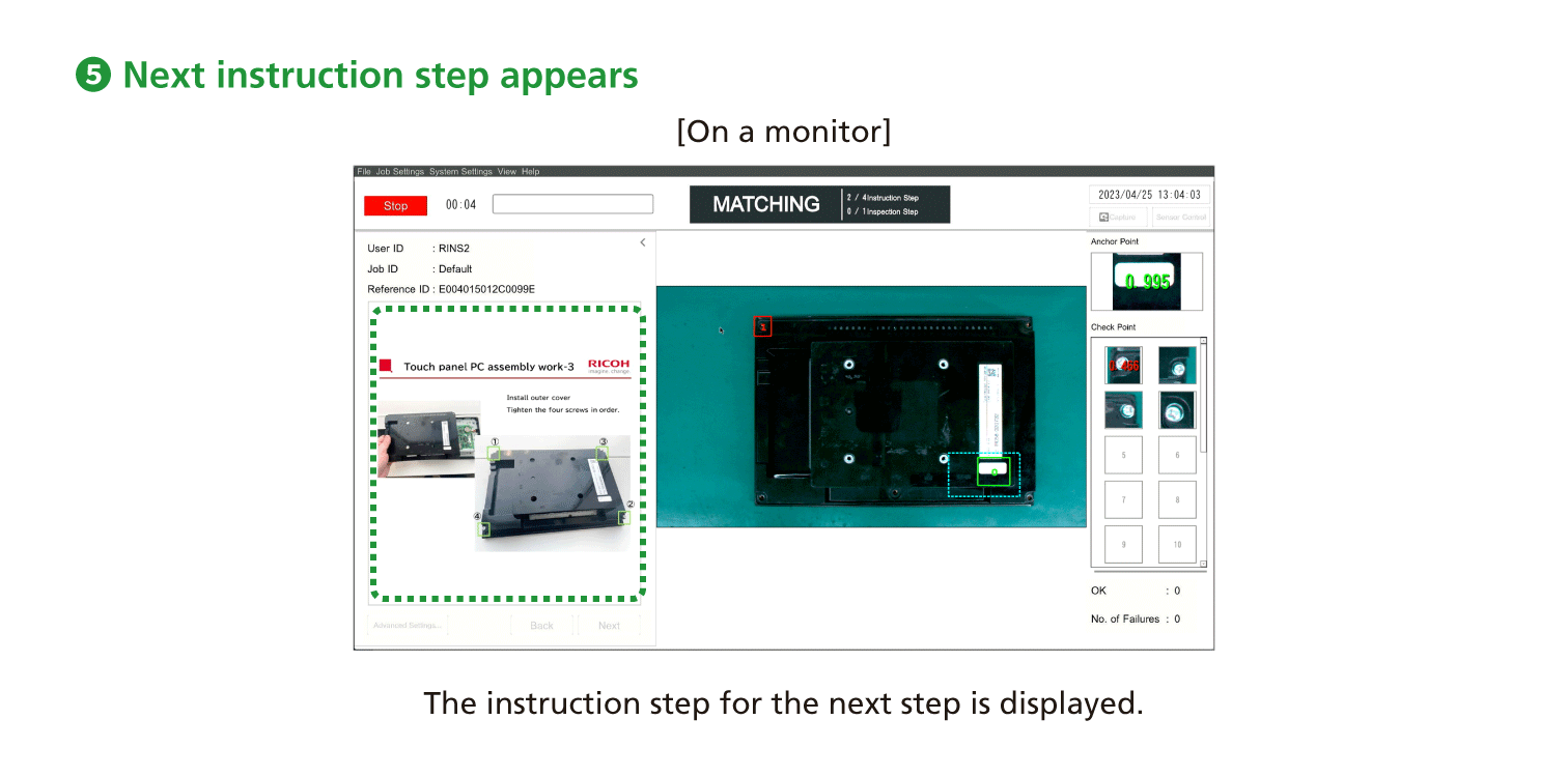 ❺ Next instruction step appears