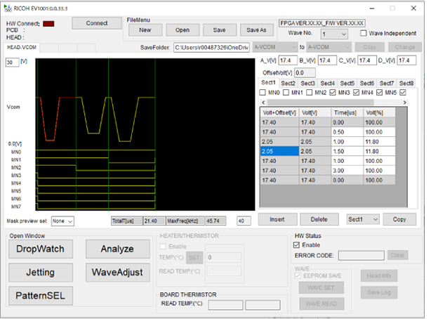 Setting the driving waveform and jetting nozzle 1